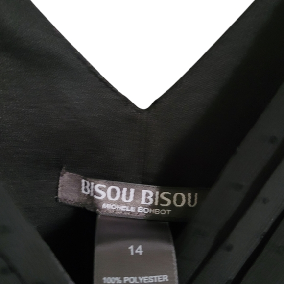 Bisou Bisou LBD Swiss Dot Sleeveless V Neck Elastic Waist w/Tie Belt Sz 14 - Picture 2 of 10